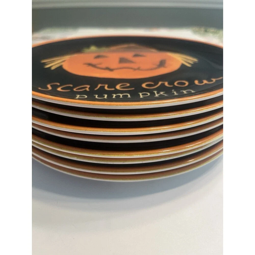 8pc Pottery Barn Halloween Pumpkin Melamine 9” Luncheon Plates